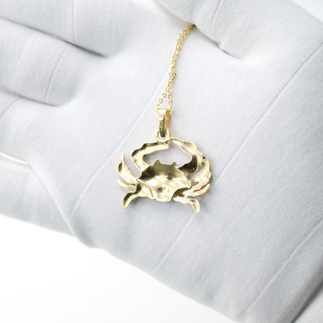 14K Gold Crab Multi Enamel Pendant, Crab Charm Pendant, Rose Gold Crab Jewelry, White Gold Crab Jewelry, Crab Pendant Animal Lovers