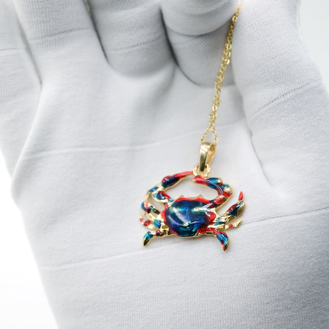 14K Gold Crab Multi Enamel Pendant, Crab Charm Pendant, Rose Gold Crab Jewelry, White Gold Crab Jewelry, Crab Pendant Animal Lovers