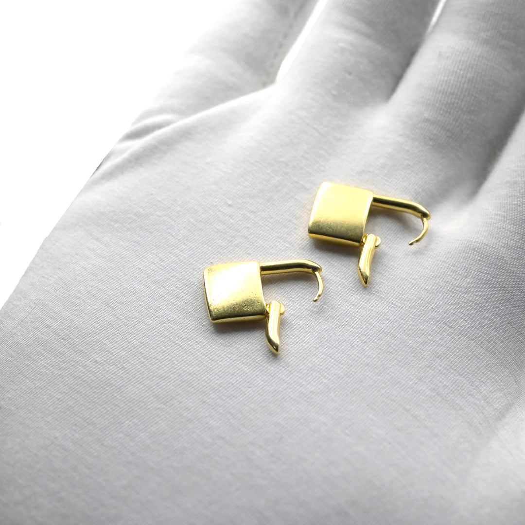 14K Solid Gold Padlock Charm Huggie Hoop Earring Love Lock earring, Dainty gold vermeil huggie hoop, minimalist stacking hoop, padlock charm