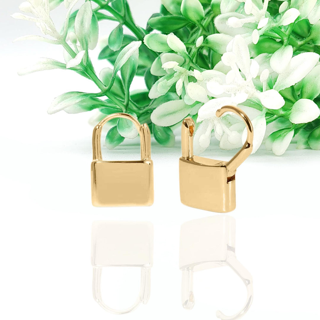 14K Solid Gold Padlock Charm Huggie Hoop Earring Love Lock earring, Dainty gold vermeil huggie hoop, minimalist stacking hoop, padlock charm