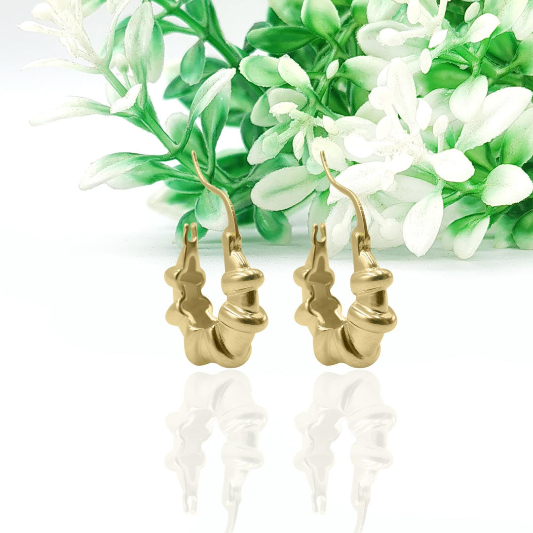 14K Gold Scalloped Shrimp Earrings, Classic Shrimp Hoop Earrings Real Gold Classic Statement Hoops, Chunky Earrings, Handmade Jewelry