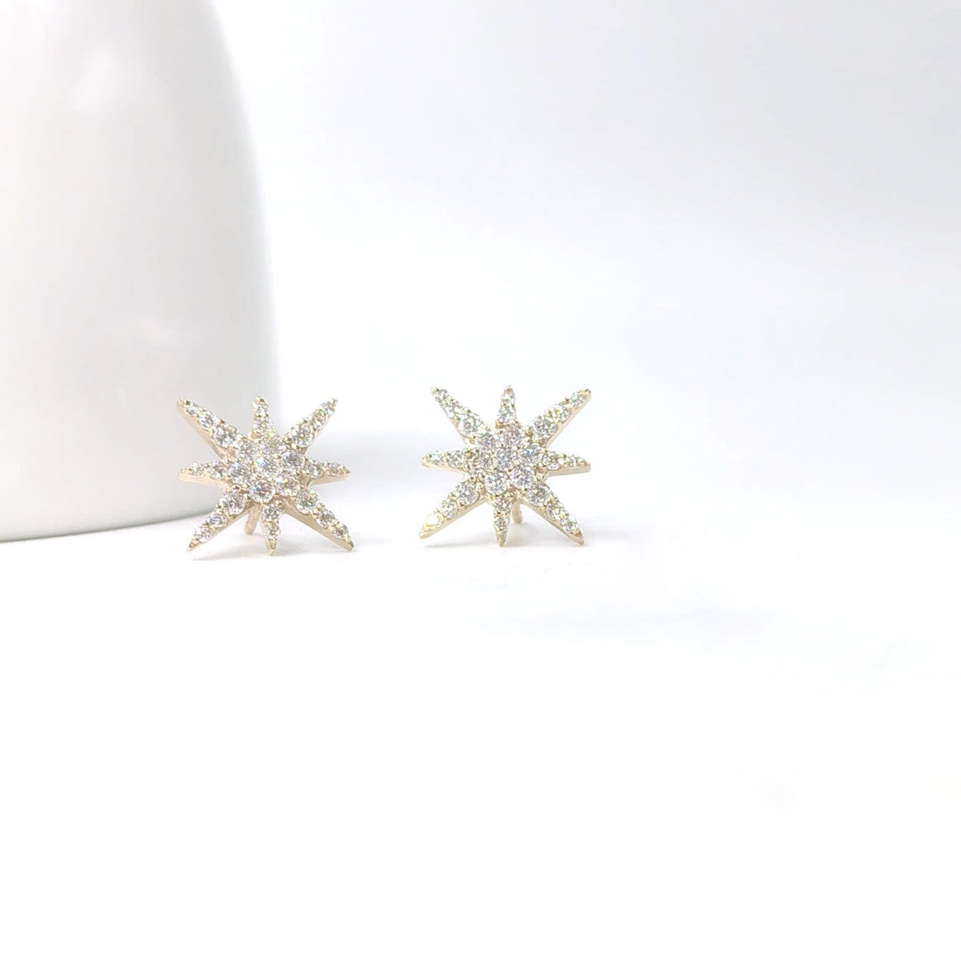 14K Gold Shooting Star Dainty Ear Crawler Stud Earrings, Diamond Stud Earring, Tiny Gold Studs, Dainty stud earrings, Thin Gold Earring