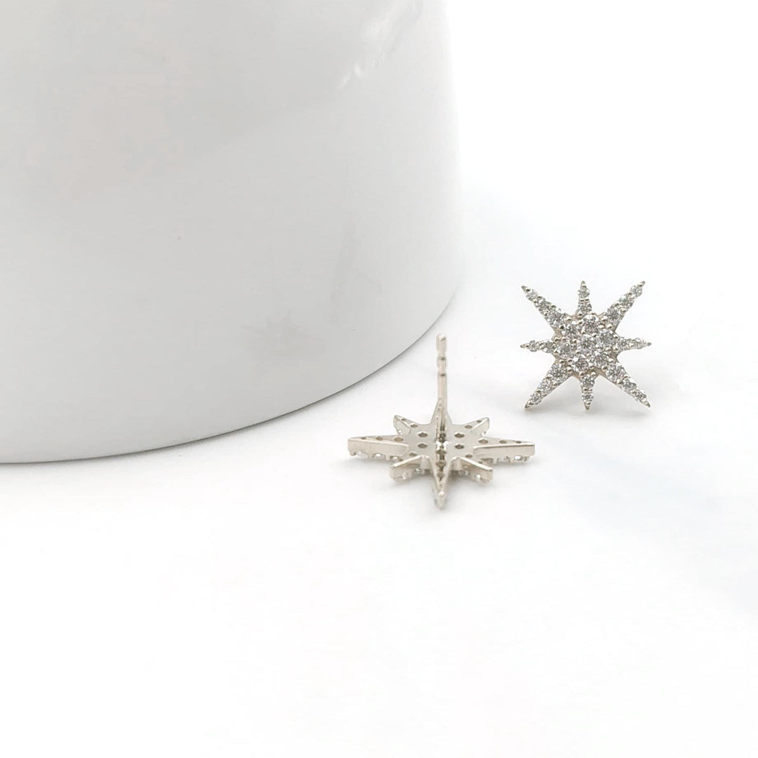 14K Gold Shooting Star Dainty Ear Crawler Stud Earrings, Diamond Stud Earring, Tiny Gold Studs, Dainty stud earrings, Thin Gold Earring