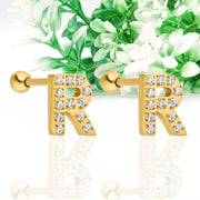 14KGold Alphabet Earring Cz stud initial Earring Alphabet stud Earring Initial Stud Earring Custom Initial Stud Earring Letter Hoop Earring