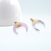 14K Gold Gemstone Double Horn Pendant, Obsidian Crescent Moon Charms Black onyx Pendant Gold Wire Horn Boho Tribal Pendant