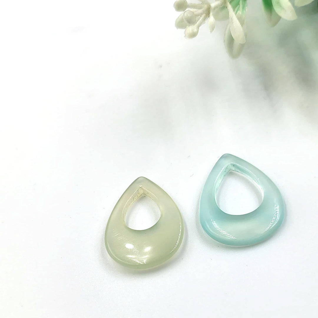 14K  Gold Hand Carved Pendant, Natural Blue Chalcedony Pear Shape Gem Charm Pendant, Teardrop Calibrated, Loose Gemstone With Hoop