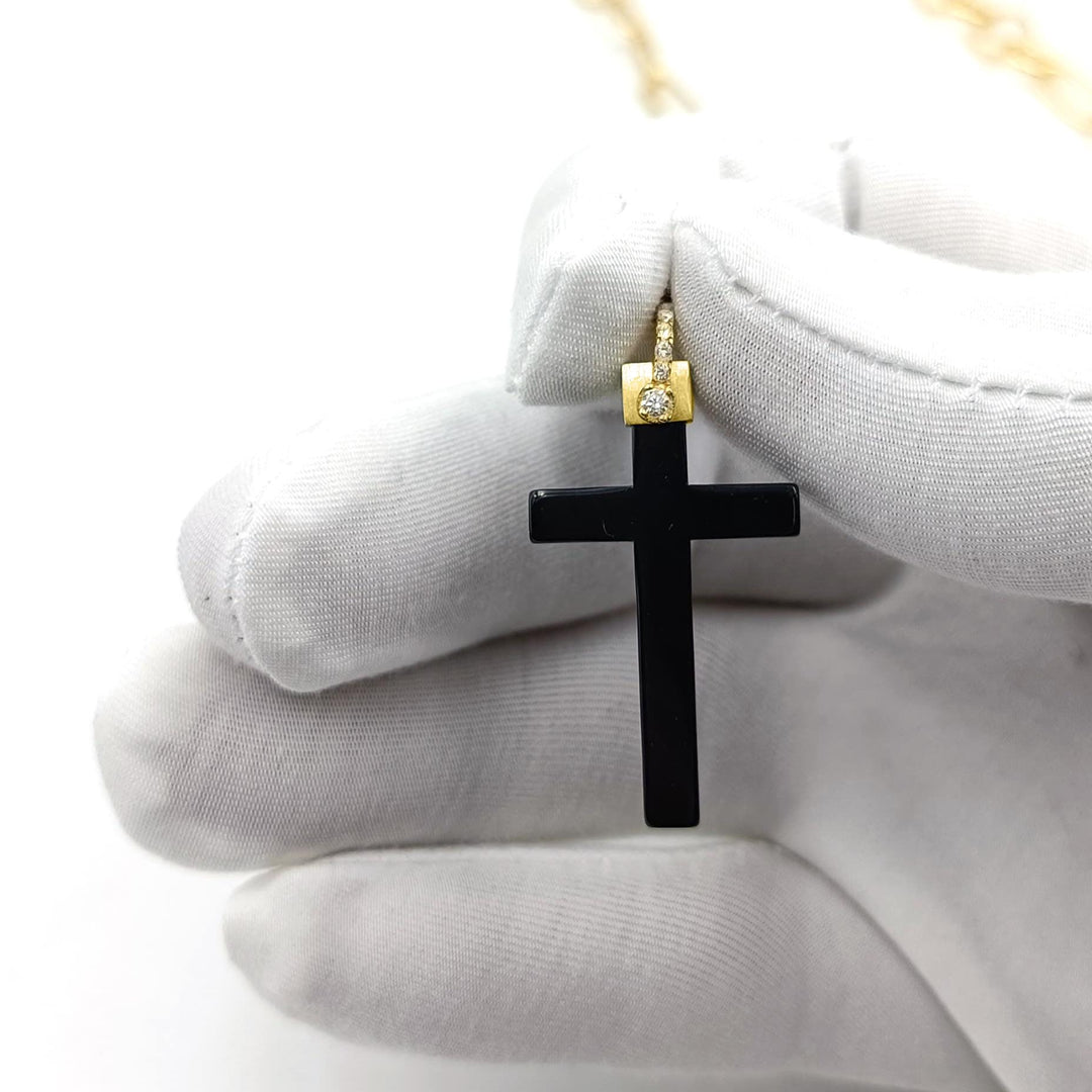 14k Solid Gold Plated crucifix cross pendant gold plated necklace Unisex Antique Victorian Black Cross Pendant With 18 Inches handmade Chain
