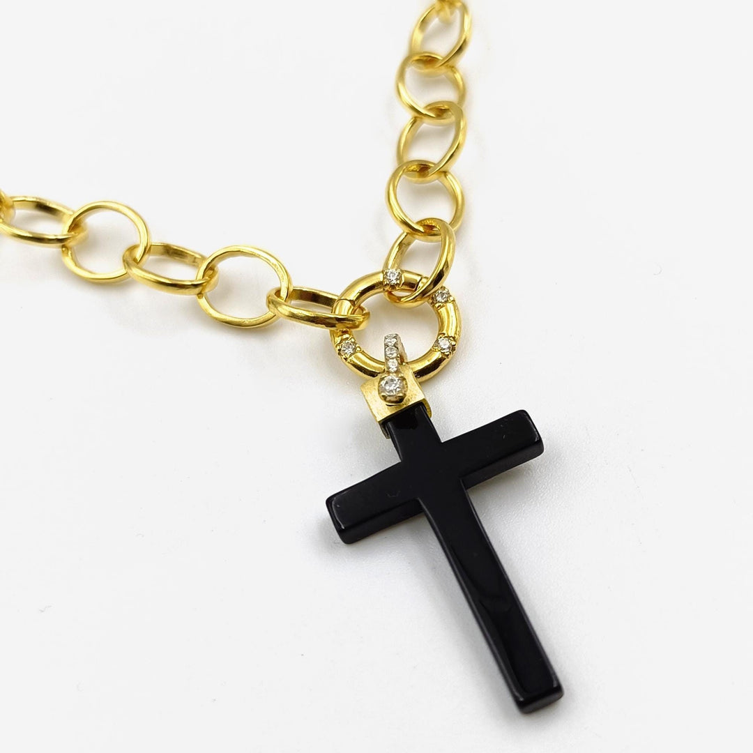 14k Solid Gold Plated crucifix cross pendant gold plated necklace Unisex Antique Victorian Black Cross Pendant With 18 Inches handmade Chain