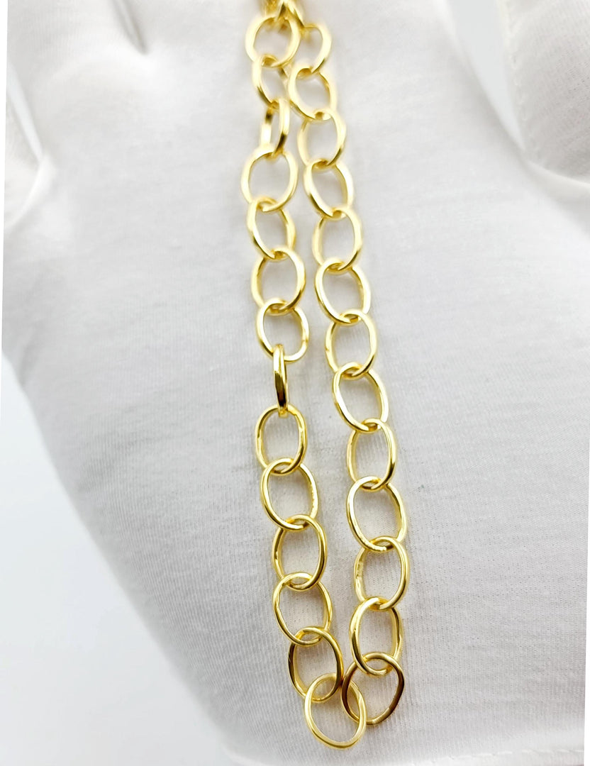 14K Yellow gold Sterling Silver Round Handmade Oval link Chain Cable Chain finished Cable Chain, 925Silver Cable  Necklace by BAWREETEXTILES