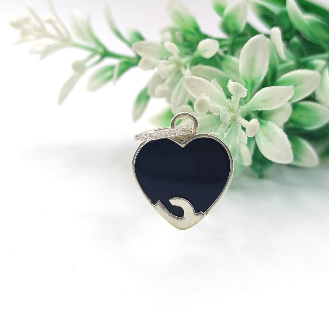 Black Onyx Sterling Silver Heart Charm Small Black Heart Charm Small Heart Charm Silver Heart Charm, Black Heart Pendant With handmade Chain