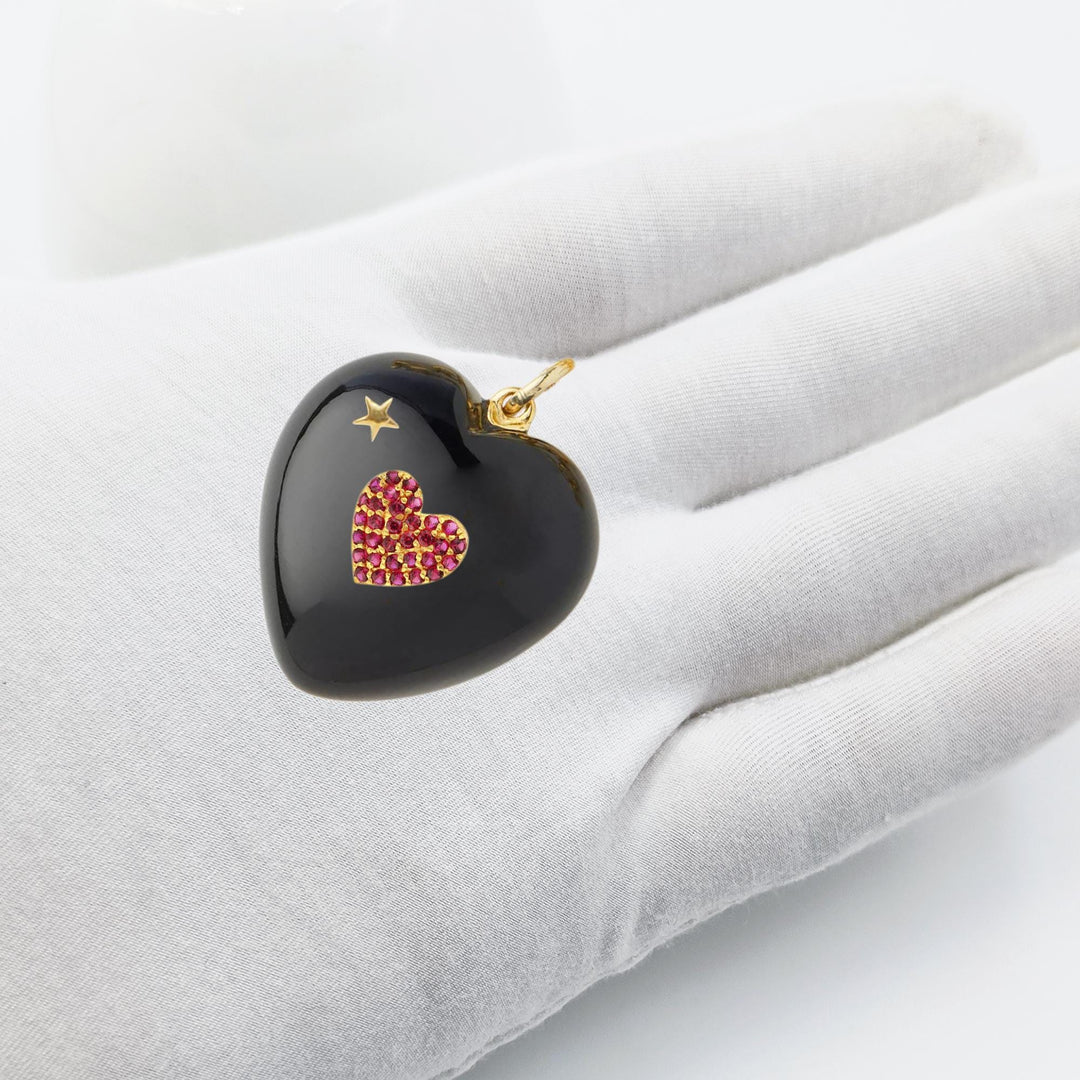 14K  Gold Gemstone Heart Charm, Heart Charm, Malachite Heart Pendant, Pink Opal Heart Pendant, Carved Heart Pendant, Love Magic Heart