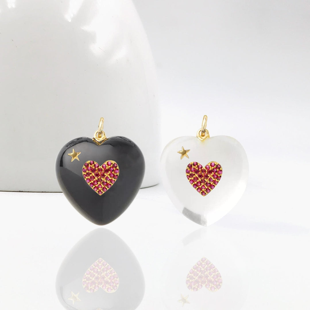 14K  Gold Gemstone Heart Charm, Heart Charm, Malachite Heart Pendant, Pink Opal Heart Pendant, Carved Heart Pendant, Love Magic Heart