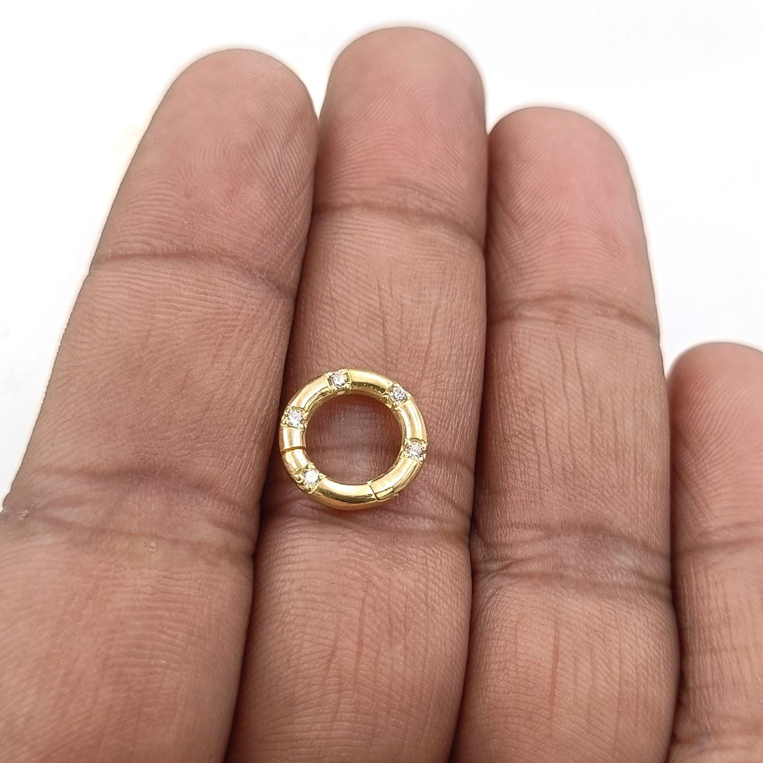 14K Gold Round Carabiner Clasp With Diamond, Carabiner Lock Connector, Spring Push Gate for DIY Jewelry Finding Necklace Connector