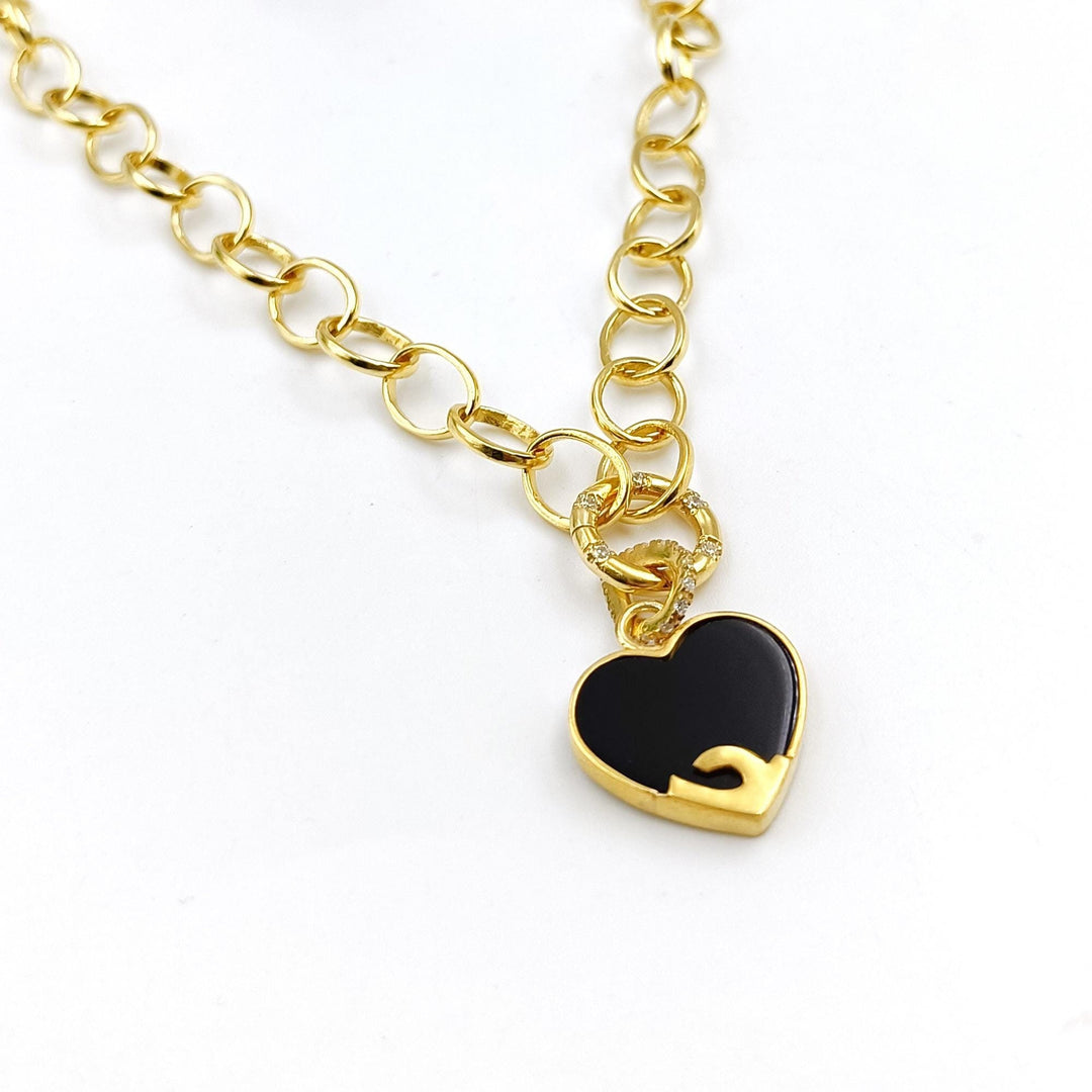 Black Onyx Sterling Silver Heart Charm Small Black Heart Charm Small Heart Charm Silver Heart Charm, Black Heart Pendant With handmade Chain