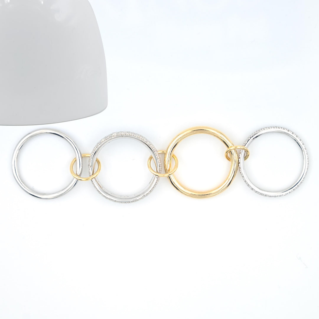 14K Solid Gold Multi Link Connected Ring Chunky Connector Ring Gold Ring Set Eternity Statement Interlocking Silver Ring 4 band diamond ring