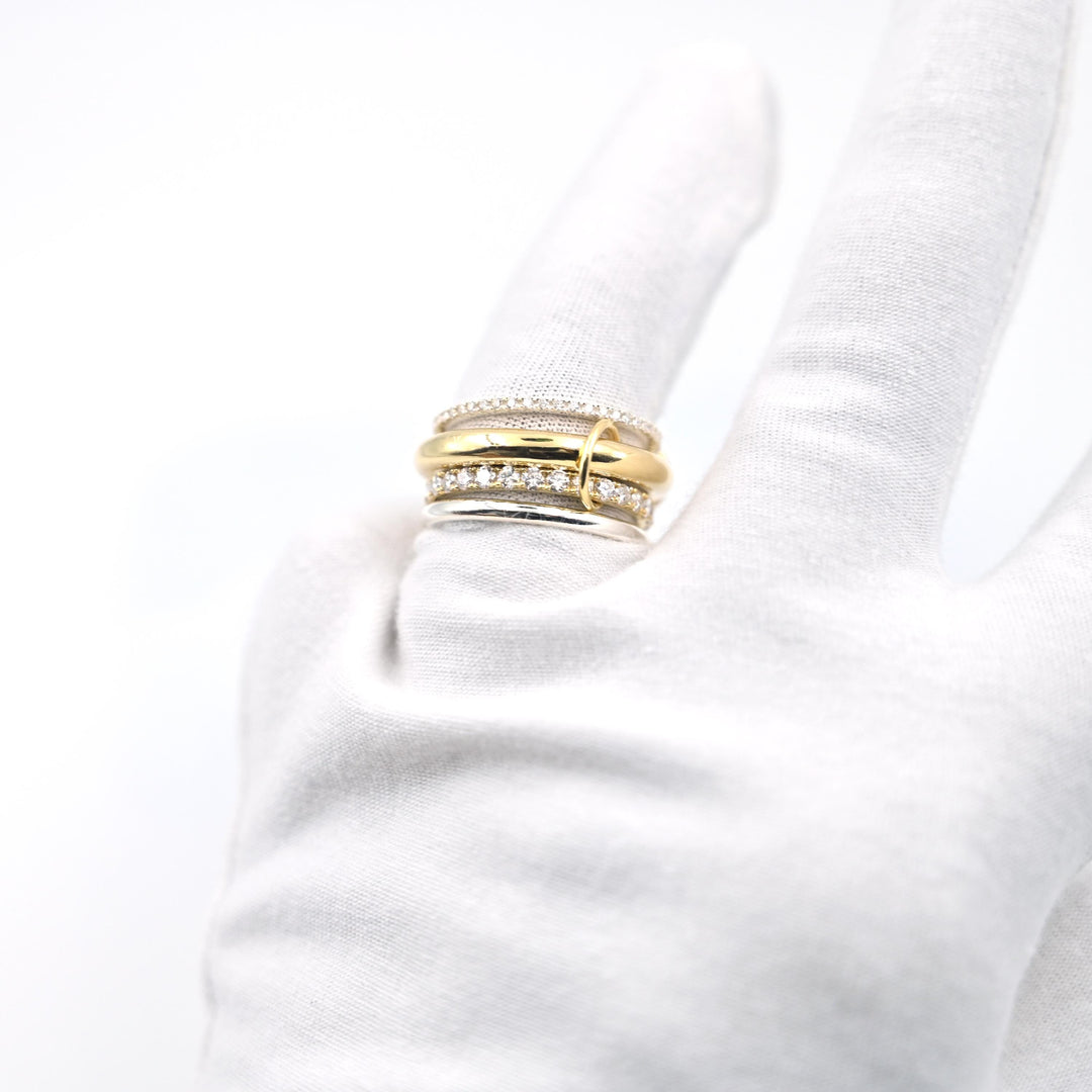 14K Solid Gold Multi Link Connected Ring Chunky Connector Ring Gold Ring Set Eternity Statement Interlocking Silver Ring 4 band diamond ring