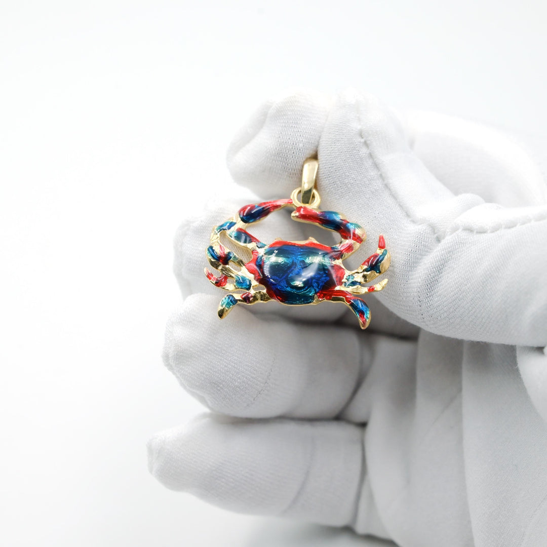 14K Gold Crab Multi Enamel Pendant, Crab Charm Pendant, Rose Gold Crab Jewelry, White Gold Crab Jewelry, Crab Pendant Animal Lovers
