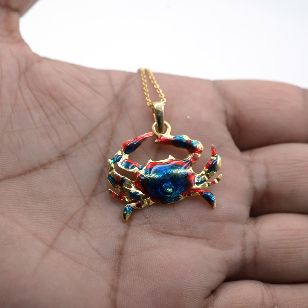 14K Gold Crab Multi Enamel Pendant, Crab Charm Pendant, Rose Gold Crab Jewelry, White Gold Crab Jewelry, Crab Pendant Animal Lovers