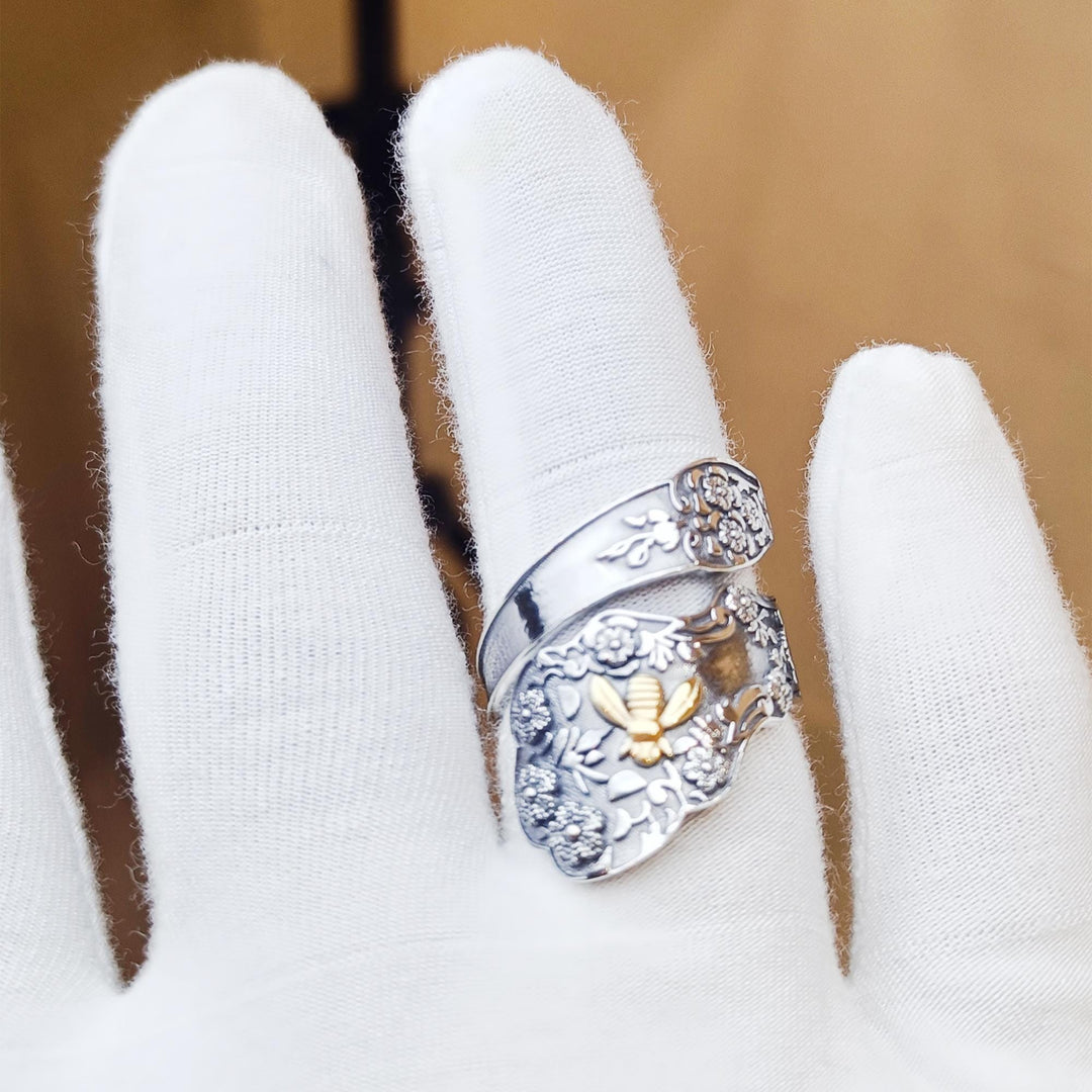 Flower Bee Spoon Ring  Queen Bee  Bug Thumb Ring  Victorian Spoon Jewelry