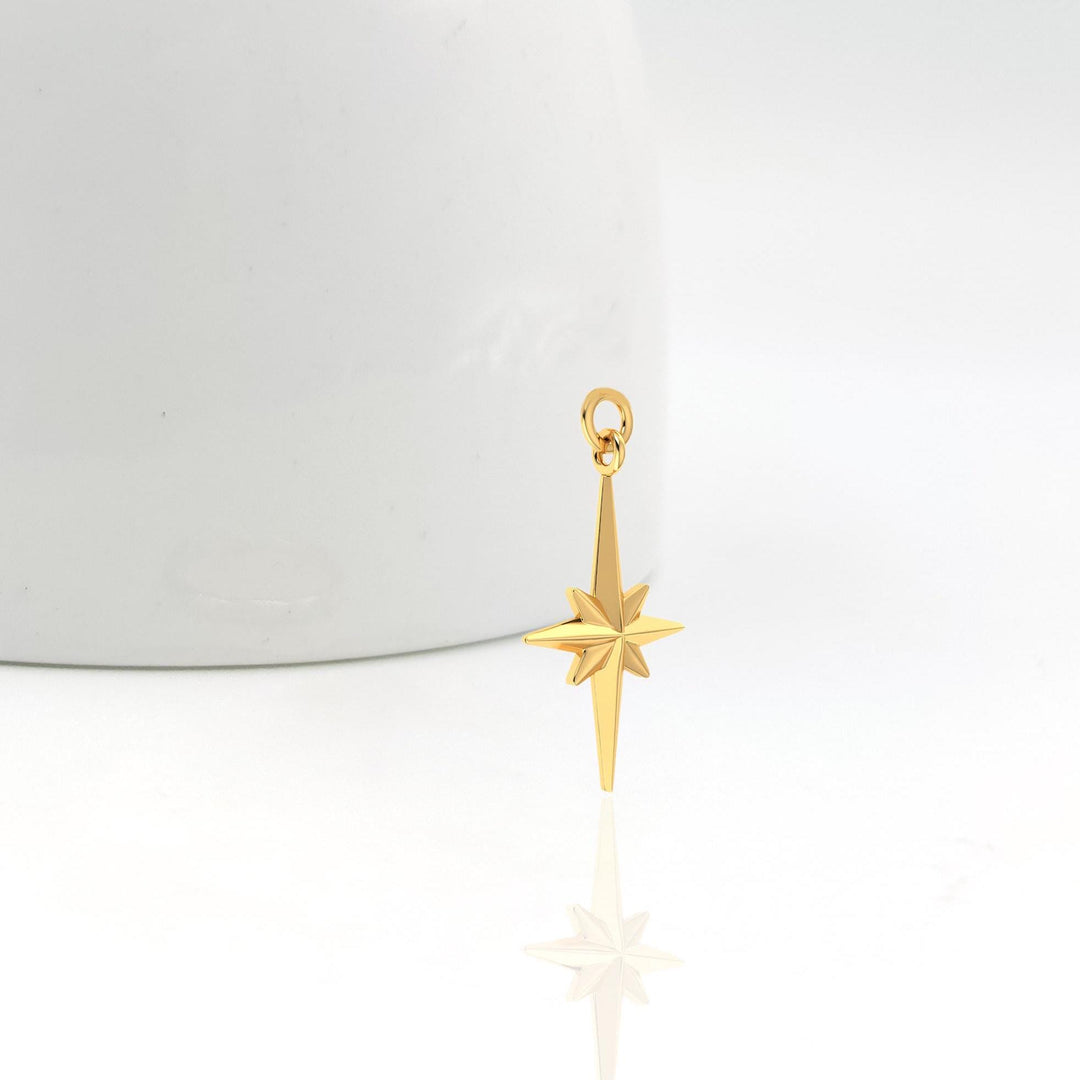 14K Solid Gold Celestial Necklace, Dainty Celestial Necklace, North Star Pendant, Starburst Diamond Pendant, Dainty Starburst, Star Pendent