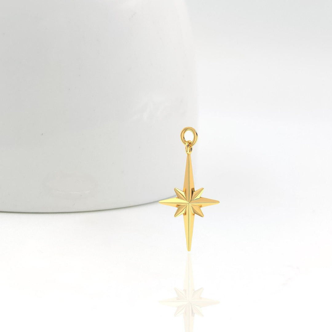14K Solid Gold Celestial Necklace, Dainty Celestial Necklace, North Star Pendant, Starburst Diamond Pendant, Dainty Starburst, Star Pendent