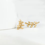 14K Solid Gold Leaf Branch Stud Earring Tiny leaf Stud earring Leaf Curved Flat Back Earring Earring Leaf Earring Dainty Leaf Stud Earring