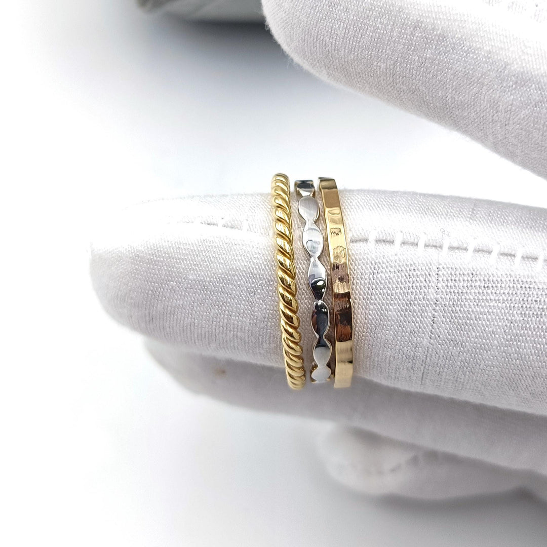 14k Gold Filled Stackable Ring, 925 Silver, Twisted Band, Rose Gold Connected Ring, Mixed Metal Stackable Rings, 3 Set Ring, Rings for Women