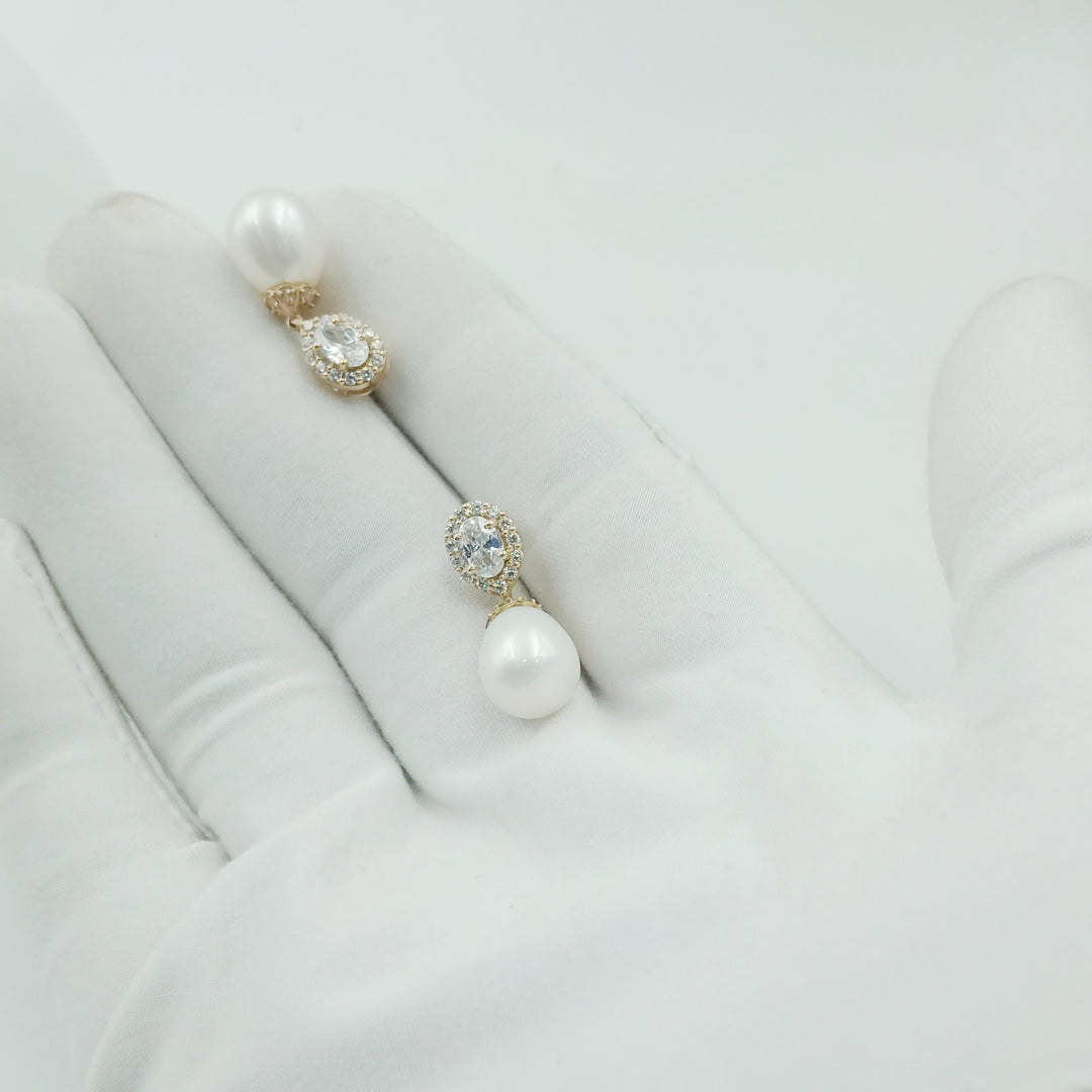 14K Solid Gold  Pearl Earring Fresh Water Pearl Earring Hoop Pearl Earring Bridesmaid Gifts Anniversary Gift Pearl Dangle Earring