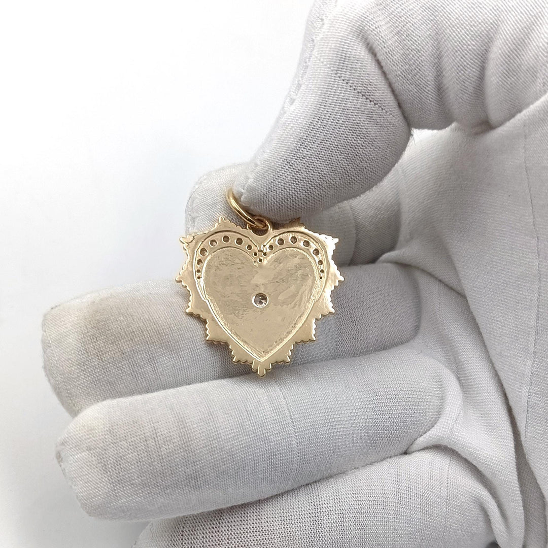 18K Solid Gold heart charm necklace clear cz sunburst gold pendant Fluted Heart Love Pendant Dainty Fluted Heart Charm Fluted Heart Pendant