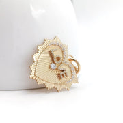 18K Solid Gold heart charm necklace clear cz sunburst gold pendant Fluted Heart Love Pendant Dainty Fluted Heart Charm Fluted Heart Pendant