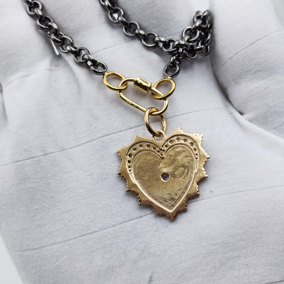 14K Solid Gold Heart Shape Pendent, Heart Charm Necklace, Heart Necklace Woman New Vintage Heart Pendant Necklace, Chain And Clasp, Pendant