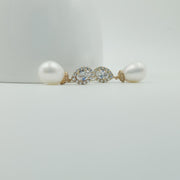 14K Solid Gold  Pearl Earring Fresh Water Pearl Earring Hoop Pearl Earring Bridesmaid Gifts Anniversary Gift Pearl Dangle Earring