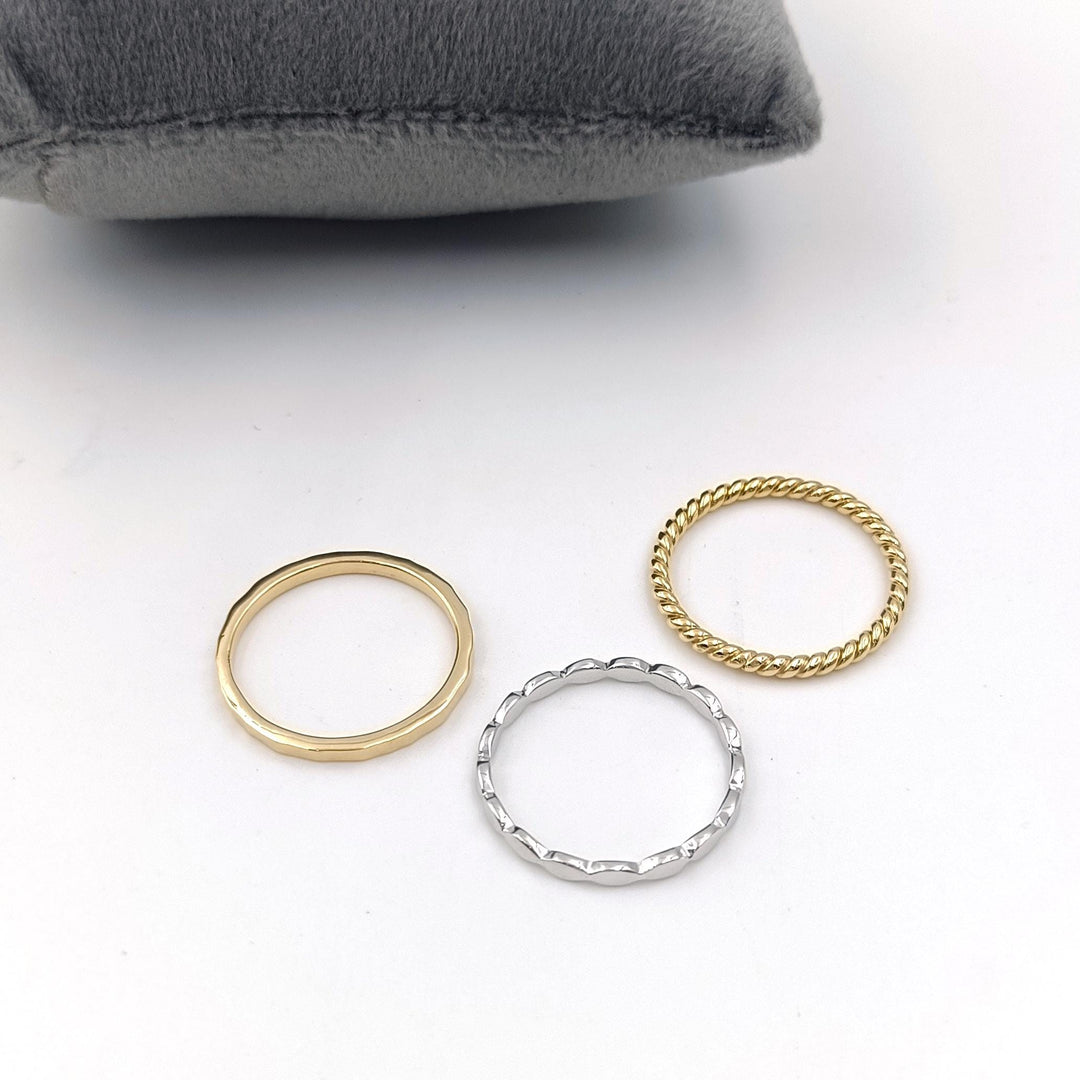 14k Gold Filled Stackable Ring, 925 Silver, Twisted Band, Rose Gold Connected Ring, Mixed Metal Stackable Rings, 3 Set Ring, Rings for Women