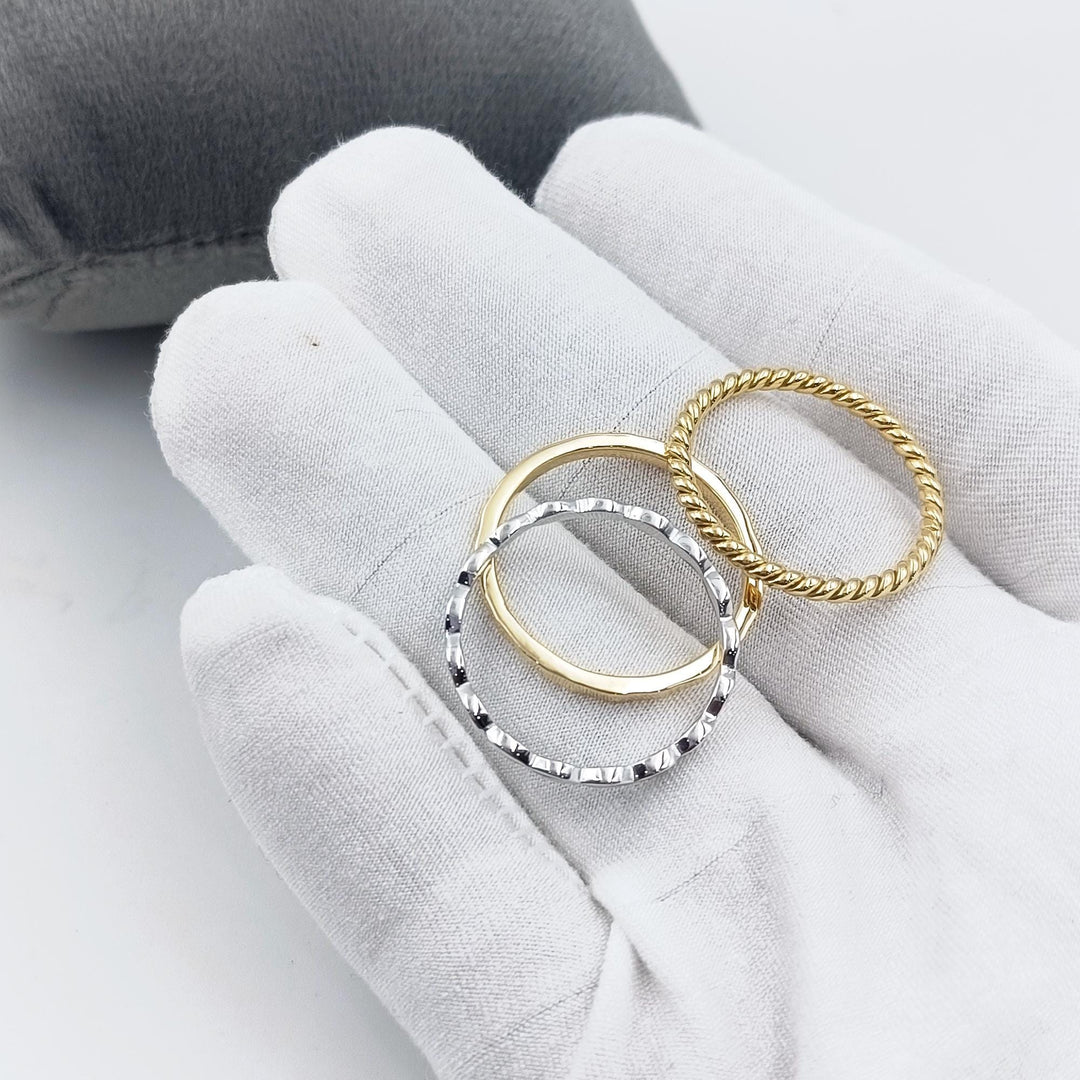 14k Gold Filled Stackable Ring, 925 Silver, Twisted Band, Rose Gold Connected Ring, Mixed Metal Stackable Rings, 3 Set Ring, Rings for Women