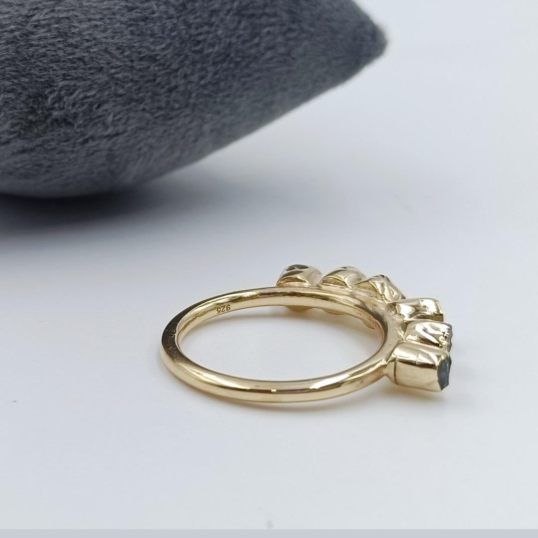 ombre ring, green stacking ring, unique gemstone ring, raw peridot jewelry, multi-stone gold band, raw emerald ring, green tourmaline ring