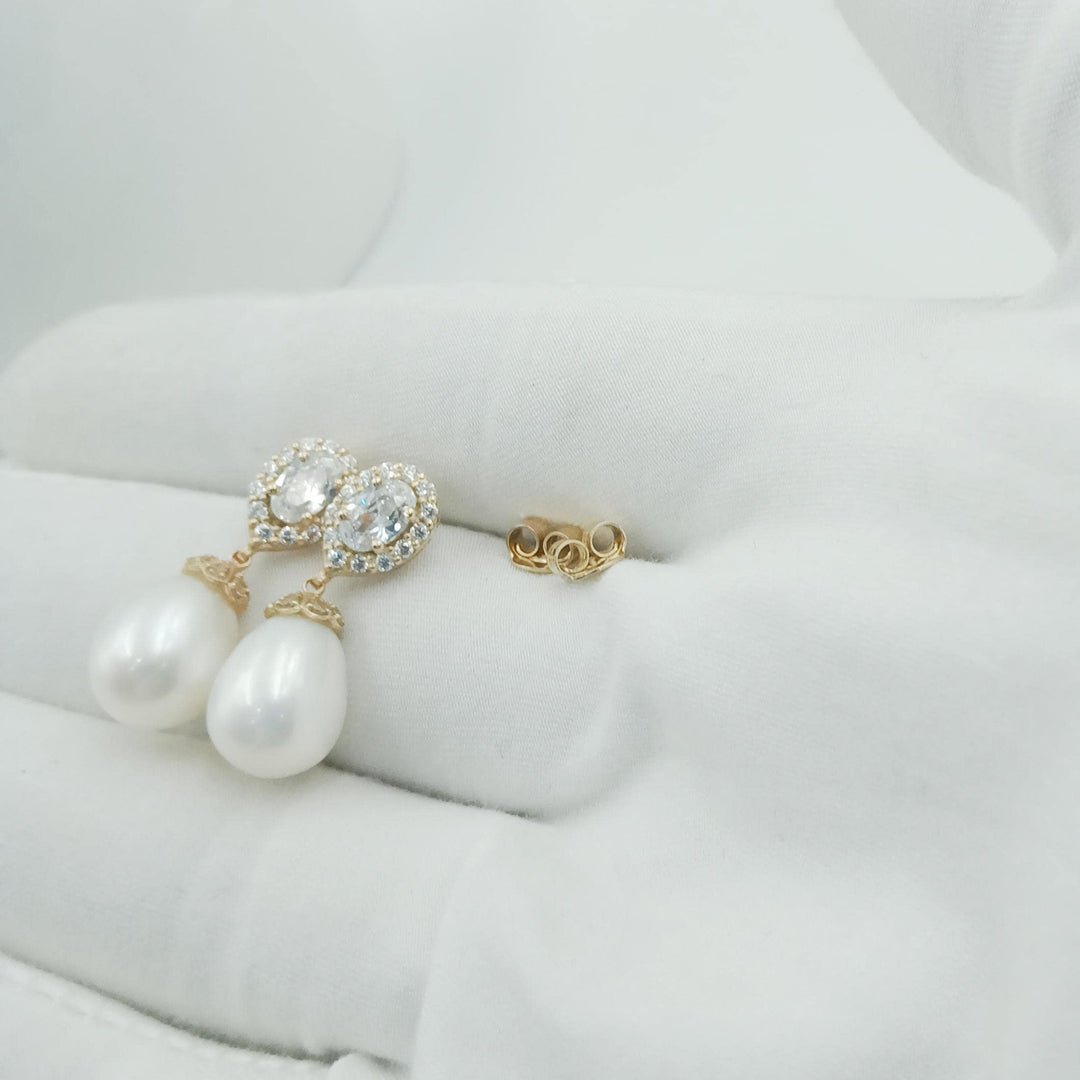14K Solid Gold  Pearl Earring Fresh Water Pearl Earring Hoop Pearl Earring Bridesmaid Gifts Anniversary Gift Pearl Dangle Earring