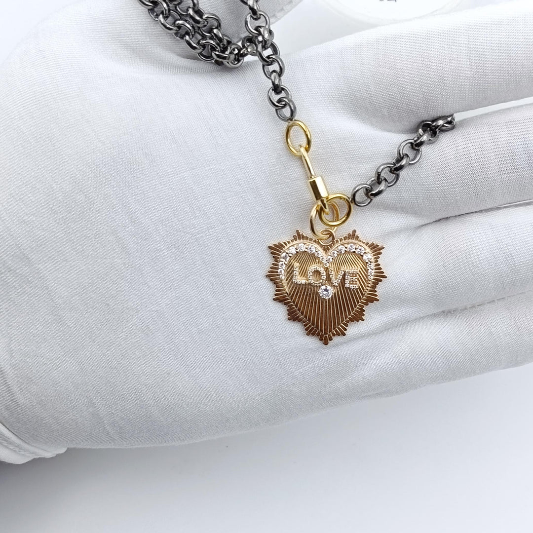 14K Solid Gold Heart Shape Pendent, Heart Charm Necklace, Heart Necklace Woman New Vintage Heart Pendant Necklace, Chain And Clasp, Pendant