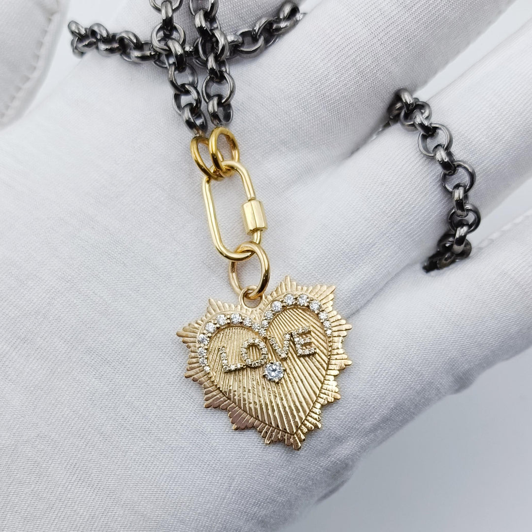 14K Solid Gold Heart Shape Pendent, Heart Charm Necklace, Heart Necklace Woman New Vintage Heart Pendant Necklace, Chain And Clasp, Pendant