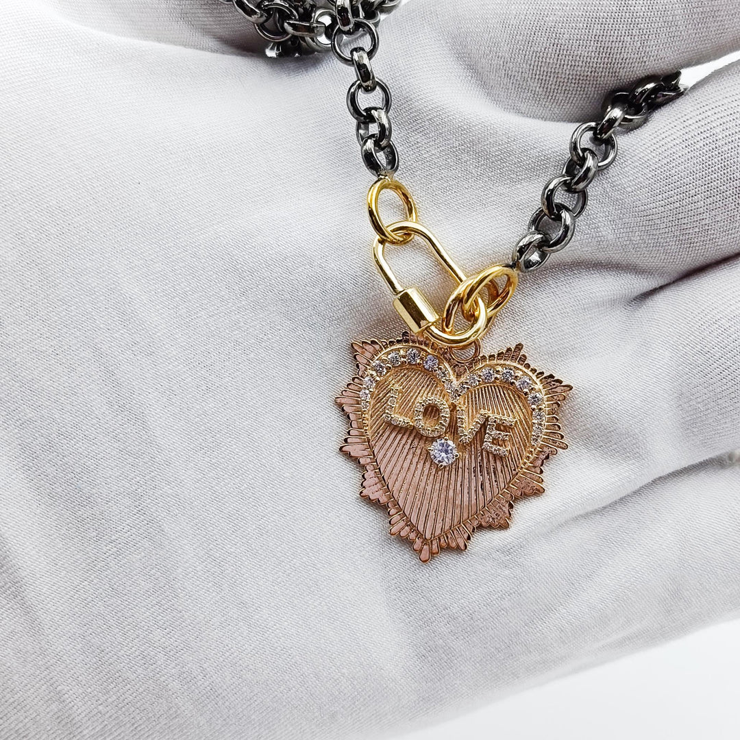 14K Solid Gold Heart Shape Pendent, Heart Charm Necklace, Heart Necklace Woman New Vintage Heart Pendant Necklace, Chain And Clasp, Pendant