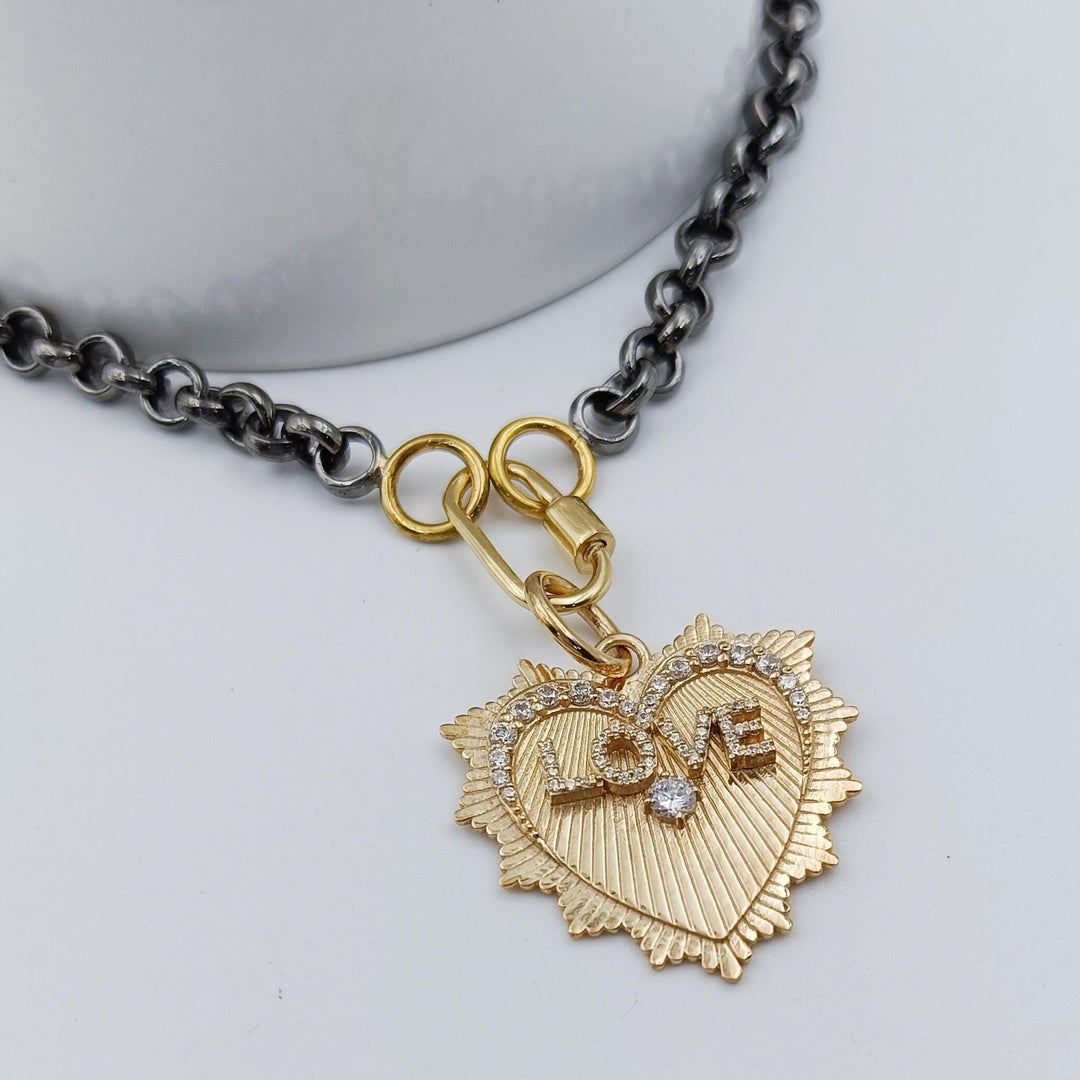 14K Solid Gold Heart Shape Pendent, Heart Charm Necklace, Heart Necklace Woman New Vintage Heart Pendant Necklace, Chain And Clasp, Pendant