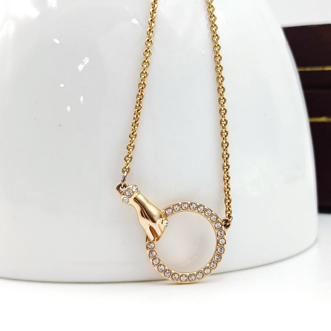 925 Sterling Silver Circle Pendant Necklace, Pave Circle Necklace, Diamond Circle Gold Plated Necklace, Round Gold Pave Circle Necklace