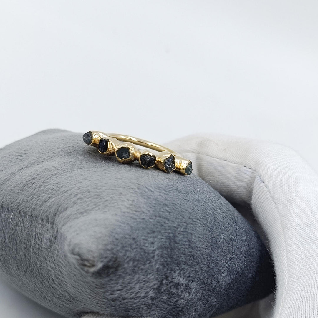 ombre ring, green stacking ring, unique gemstone ring, raw peridot jewelry, multi-stone gold band, raw emerald ring, green tourmaline ring