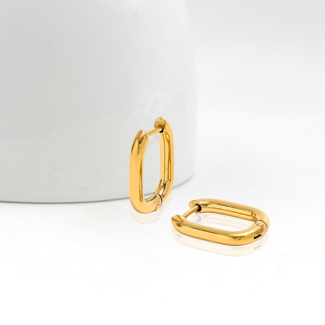 14K Gold hoop earring, rectangle stacking tiny huggie hoop, dainty everyday hypoallergenic jewelry, gift for her Small rectangular earrings