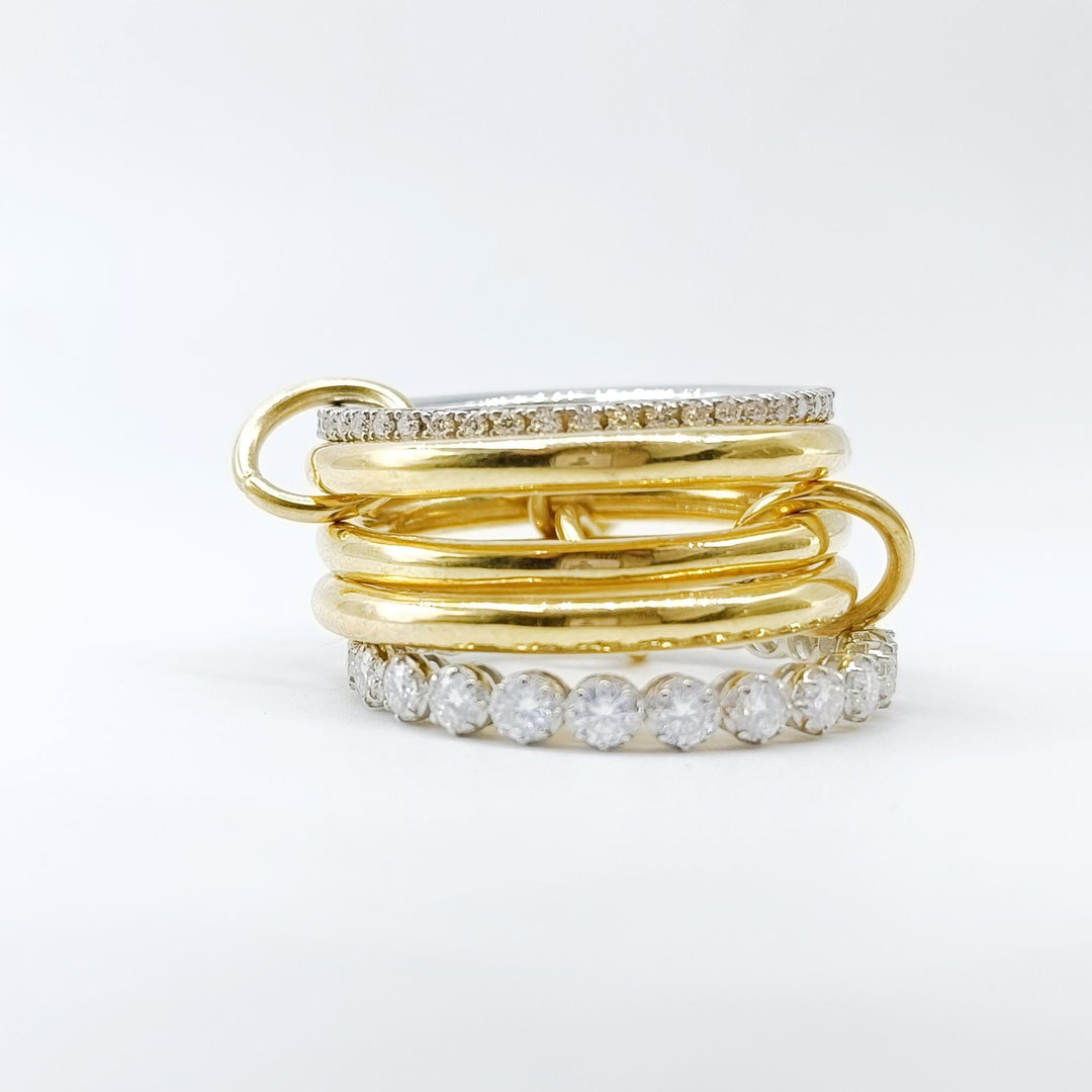 14KGF Two Tone Link Connected Rings, Interlocking Ring, Gold and Silver Statement Ring, Maximalist Stacking Ring,