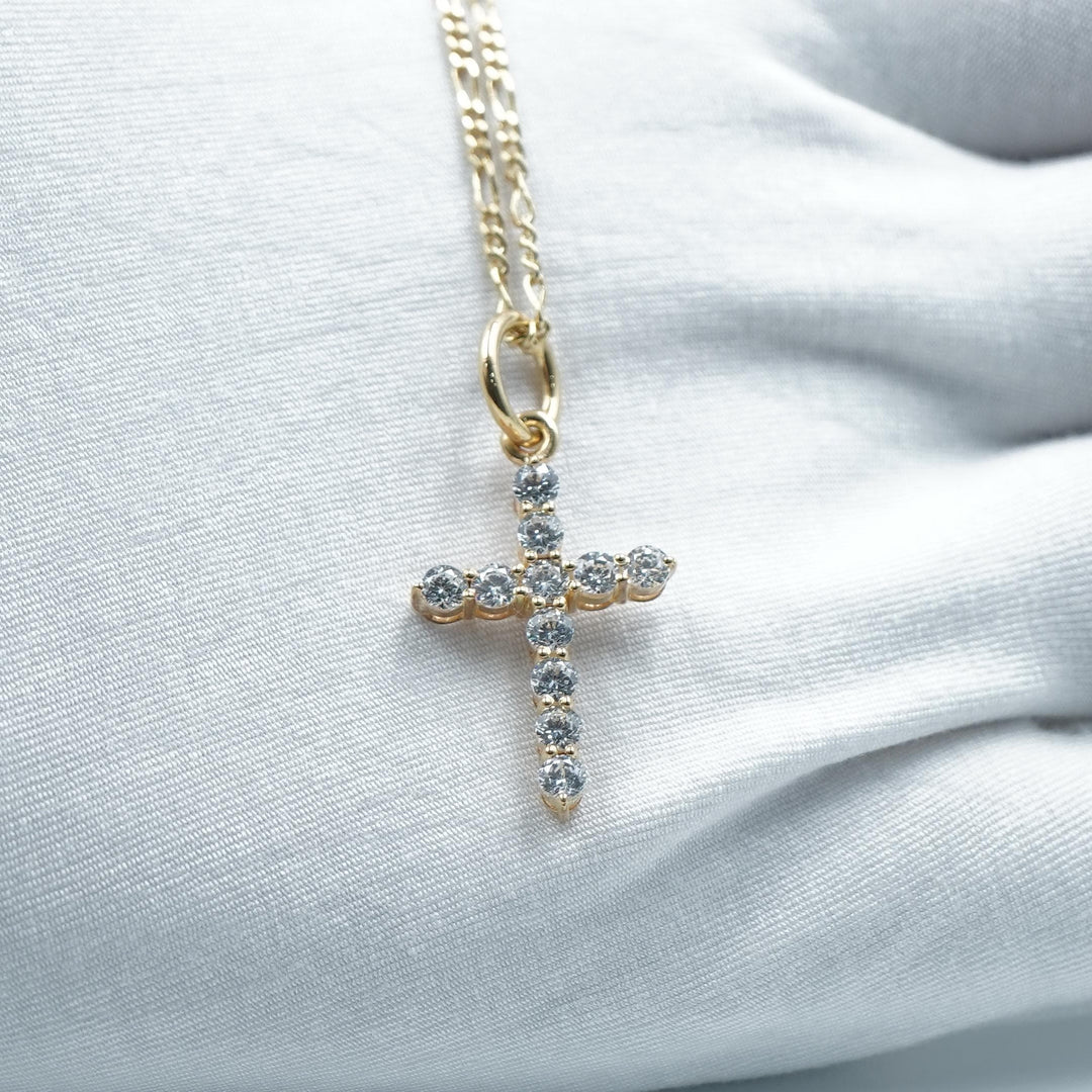 14K Solid Gold Minimalist Diamond Cross Pendant, Pave Cross Pendant, Skinny Cross Pendant,  Religious Protective Pendant, Pave Cross Pendant