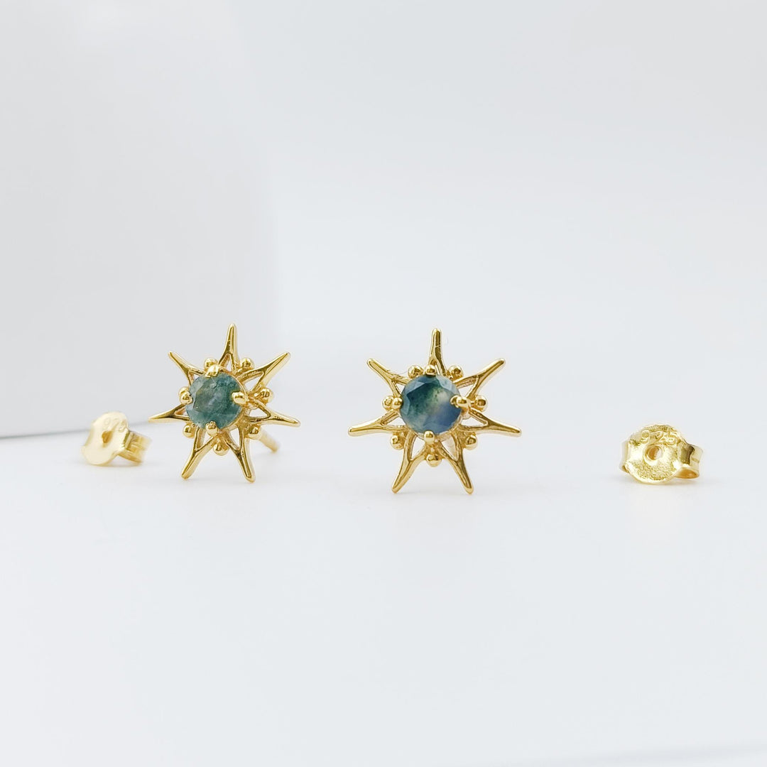 14K Solid Gold Genuine Green Moss Agate Earrings, Moss Agate Earrings for Women, Moss Agate Stud Earring, Moss Agate Push Back Earring