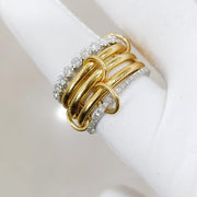 14KGF Two Tone Link Connected Rings, Interlocking Ring, Gold and Silver Statement Ring, Maximalist Stacking Ring,
