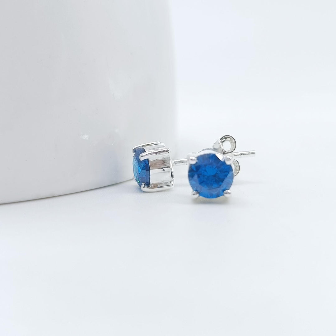 14K Gold Natural Round Brilliant Cut Swiss Blue Topaz Black Rhodium Stud Earrings Blue Topaz Earrings, blue Earrings, Minimalist Earrings