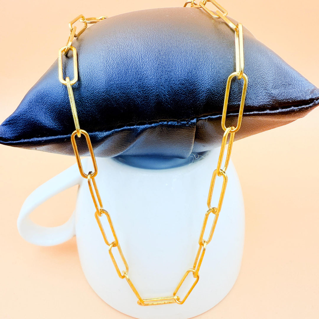 14K Solid Gold  Chunky Gold Link Necklace Paper Clip Chain Gold Chain Necklace Layering Chain Everyday Chain Necklace Paperclip Necklace