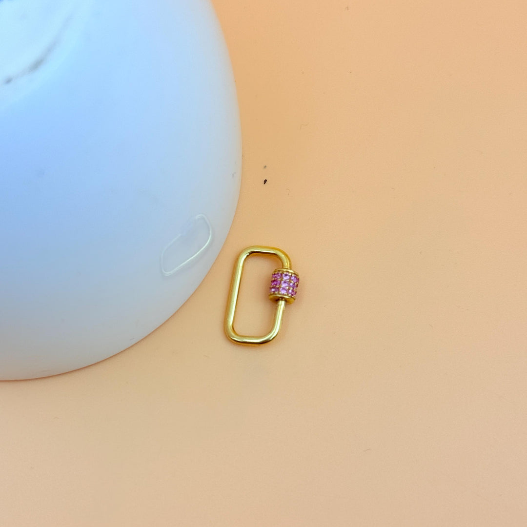 14K Gold Oval Charm Holder, Yellow Gold Carabiner Lock, Real Gold Screw on and off Carabiner Lock, Barrel Shaped Charm Enhancer Connector